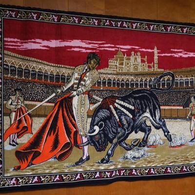 Vintage Bull fight tapestry