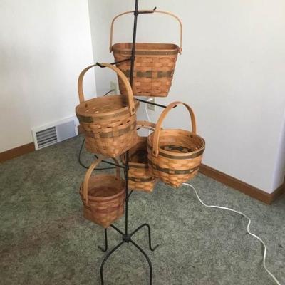 Wrought Iron Tree and 5 Longaberger Baskets