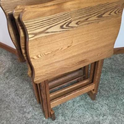 4 Wood Tray Table Set