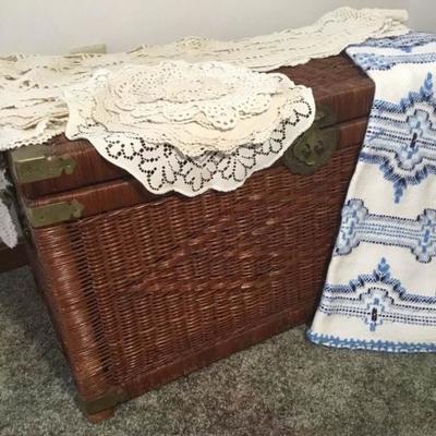 Vintage Wicker Trunk and Table Decor