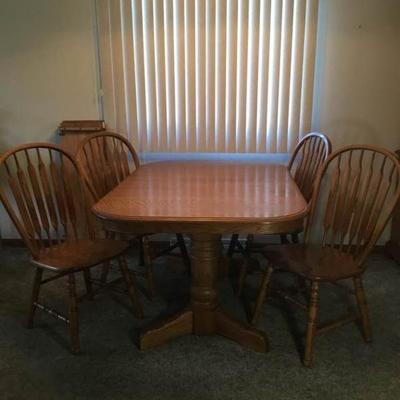 Double Pedestal Oak Dining Table and Chairs