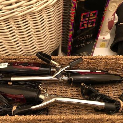 Hair styling supplies, perfume.