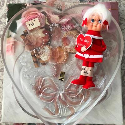 Vintage Valentine doll. Heart platter.