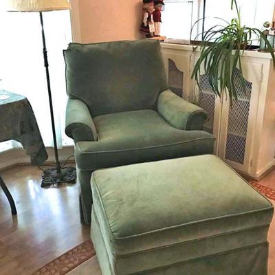 Ethan Allen covered chair and ottoman set