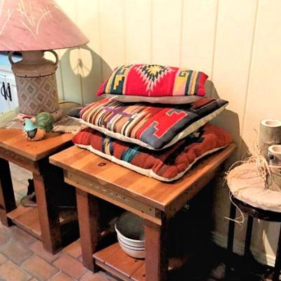 Santa Fe Southwest end tables and SW style pillows, etc.