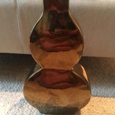 Flat Gourd Porcelain Vase with Gold Metallic Finish