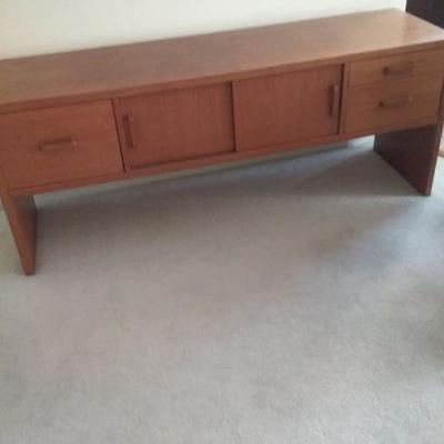 Classic Teak Sofa Table with Sliding Doors and Drawers