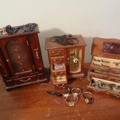 3 jewelry boxes with UNSEARCHED jewelry and watche ...