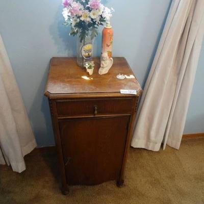 Antique wood cabinet w contents