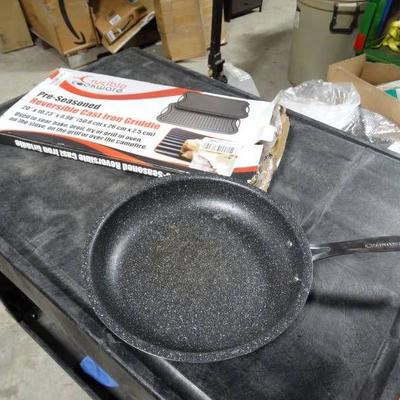 Cooking pan and pre seasoned cast iron griddle.