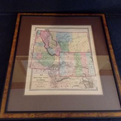 Framed/Matted Map of Montana, Idaho & Wyoming