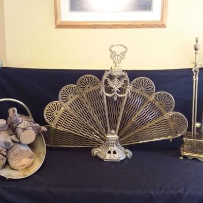 Vintage Brass Fireplace Fan Screen