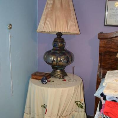 Table Lamp, Side Table, & Linens