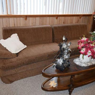 Vintage Sofa, Pillow, Coffee Table, & Decor