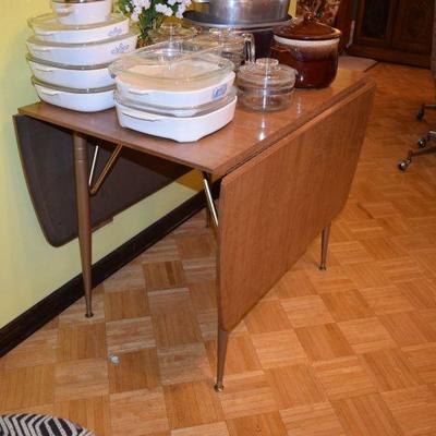 Vintage Drop-Leaf Table & Corningware