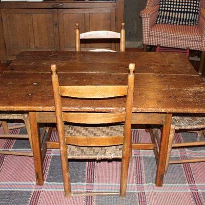 Antique American Primitive 18th Century Pine Tavern Table from Cape Cod all Original Mortise and Tenon Open Jointed.   Shown with 4...