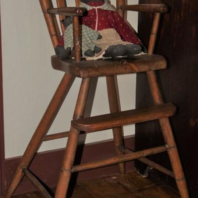 Antique Arrow Back Youth Chair shown with Pickaninny Mama and Baby Rag Dolls