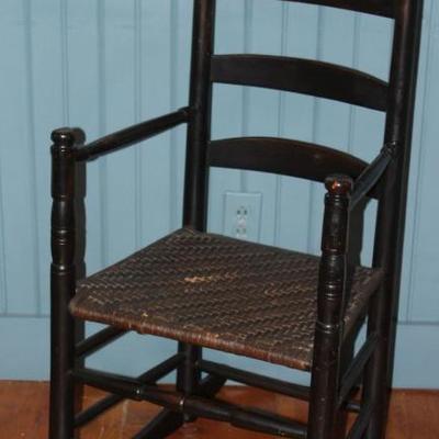 Another view:  Antique Black Pilgrim or Great Ladder Back Chair/Rocker with Splint Cane Seat (1709-1800â€™s) could be as late as the mid...