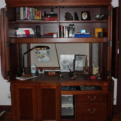 Hooker Furniture Cherry Computer Credenza with Hinged Fold Back Doors (78â€H x 58â€W x 25â€)