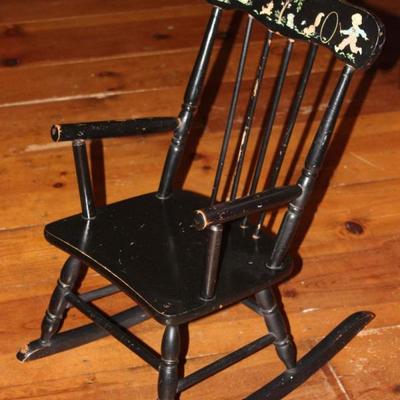 Vintage Painted Childâ€™s Black Rocker 