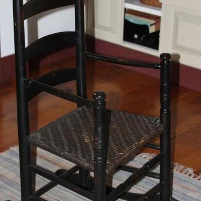Antique Black Pilgrim or Great Ladder Back Chair/Rocker with Splint Cane Seat (1709-1800â€™s) could be as late as the mid 1800â€™s 