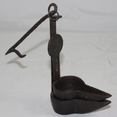Antique Forged Iron Double  â€œCruises â€ Lamps used whale oil, blubber or grease.  c 1700â€™s