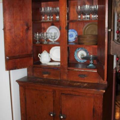 Antique Americana Stepback Cupboard Showing interior