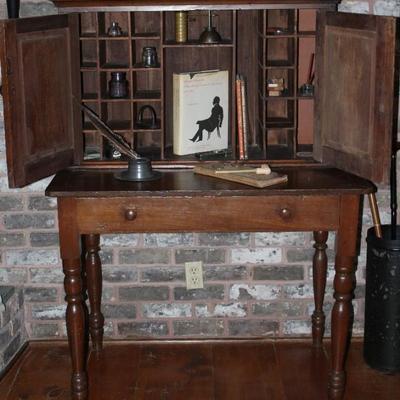 American Antique Plantation Desk with wide drawer and double doors.  Bottom Desk Area (32â€H x 42â€W x 27â€ D) Top Section (25â€H x...