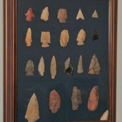 A collection of 20  Found Arrowheads Framed.  Other individuals available