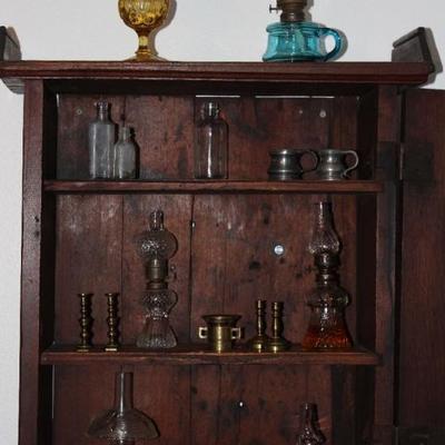 Interior View: Antique Wall Cabinet (19th Century).  Cabinet is constructed by hand dove tailing and square nails (27â€H x 9â€D x...