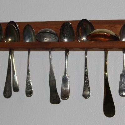 Wooden Spoon Rack (12 Spoon Capacity) Shown with Antique and vintage spoons