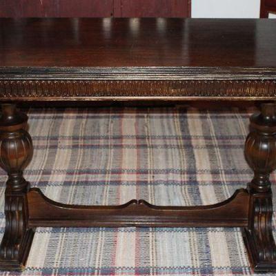 Antique Mahogany Trestle Flip Top Console/Dining Table 29”H x 54”L x 20”D when closed. Opens to 40” x 54” Dining Table.  Closed View....