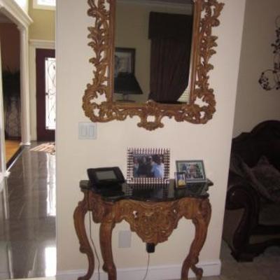 Carved Entry Mirror With Marble top Table