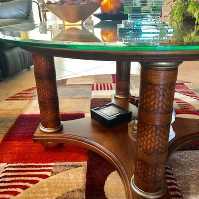 Glass-top Coffee Table w/4-column woven detail base
