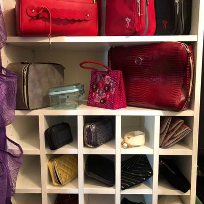 A large selection of purses, clutches, totes.