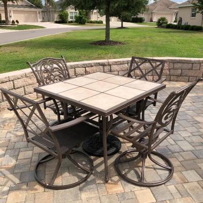Aluminum Tile-top Outdoor Table w/4 Swivel Chairs