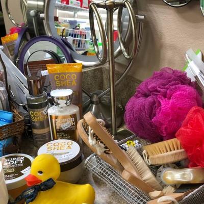 Bathroom mirrors, brushes, soaps and more. 