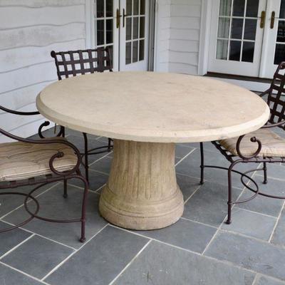 Stone patio table and 3 Brown Jordan patio chairs