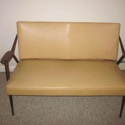 Mid-Century Modern Viko Baumritter Vinyl Love Seat with Pair Retro Arm Accent Chairs