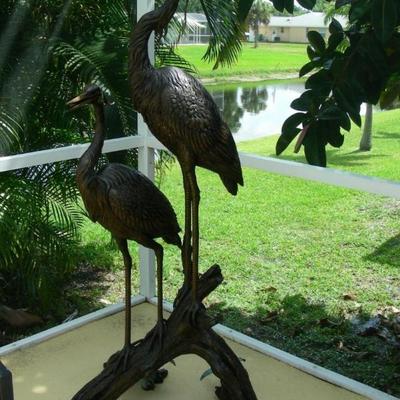 Bronze sculpture/fountain of cranes on branch
