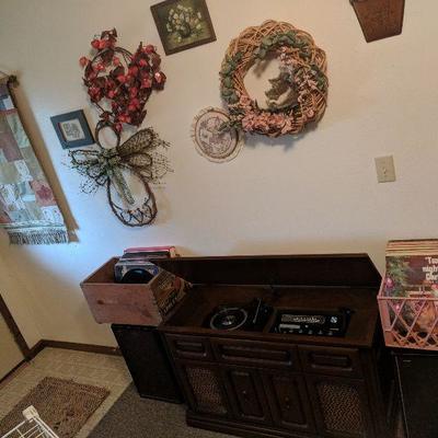 Vintage Record Cabinet and Records