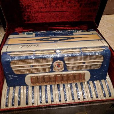 Italian Marotta  United - Full Sized, Piano Accordion - Blue & Ivory Pearloid case, hard carrying case with velvet lining