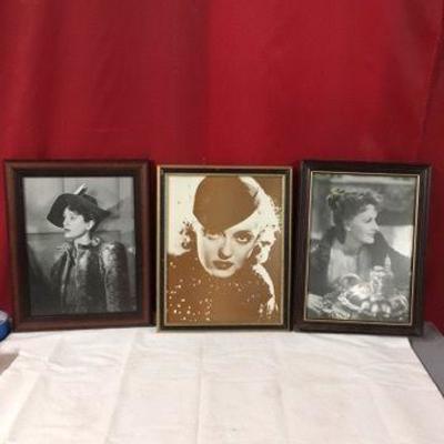 Three Framed Pictures of Classic Era Movie Stars