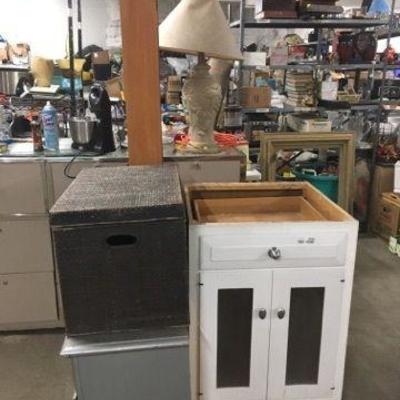 Lot of Misc Cabinetry - Cabinet Base, Wicker Box, ...