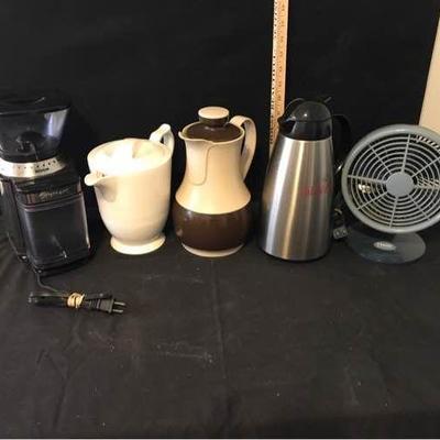 Coffee carafes and coffee grinder