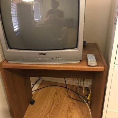 Rolling TV stand with Sanyo TV