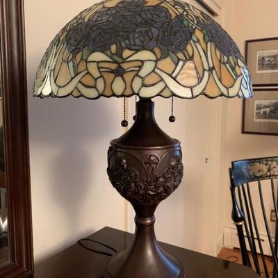 Tiffany Style Stained Glass Lamp, Blue Roses