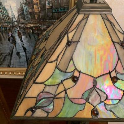 Quoizel Art Deco Style Stained Glass Lamp with Handles
