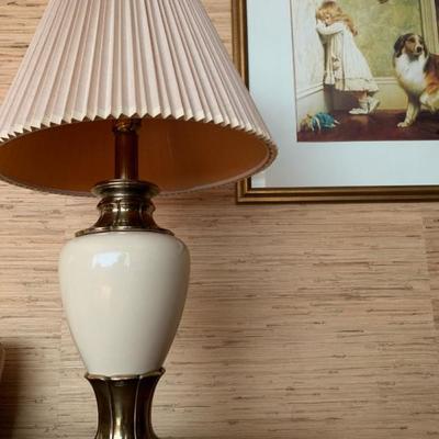 Stiffel Ivory and Brass Lamps, Pair