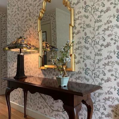 Scrolled Giltwood Mirror, Mahogany Console Table